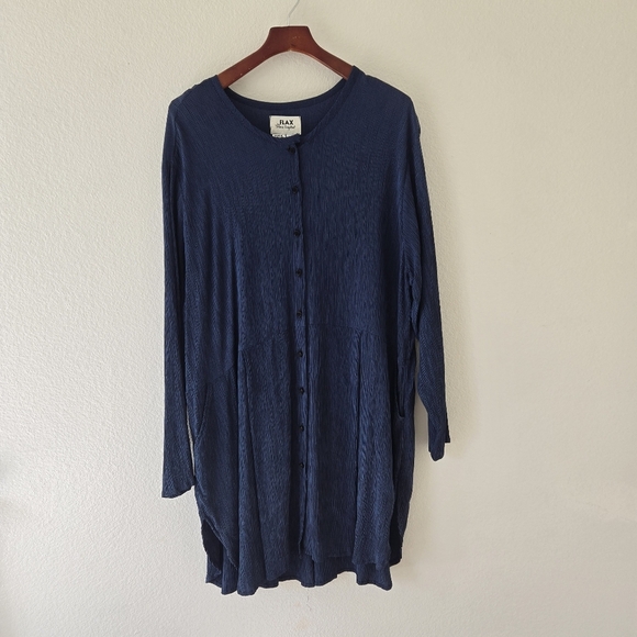 Flax By Jeanne Engelhart Lagenlook Long Sleeve Button Dress Navy size Large - Picture 7 of 15